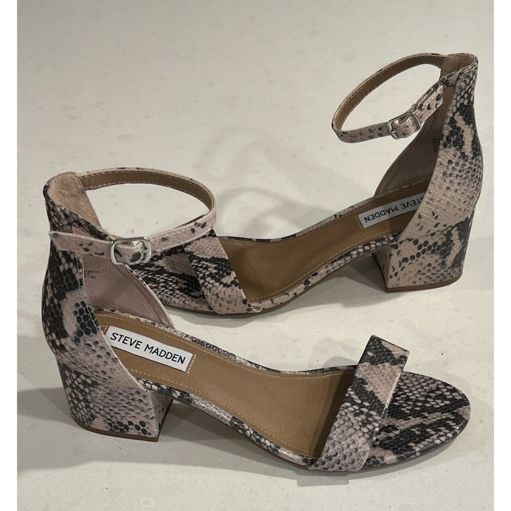 Steve Madden Irenee Natural Snake Black Open Toe Ankle Strap Size 9